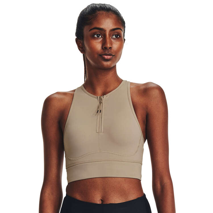 Under Armour Womens Racerback UA Meridian Zip Crop Sports Bra - Beige