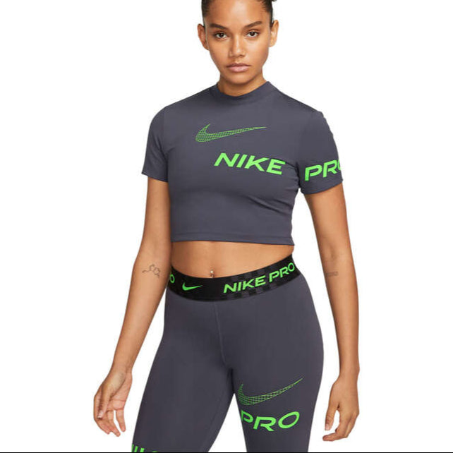 Nike Pro Womens Graphic Training Crop Tee - Grey