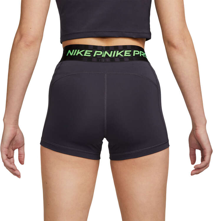 Nike Pro Womens Dri-FIT 3 Inch Mid-Rise Graphic Shorts - Black/Green