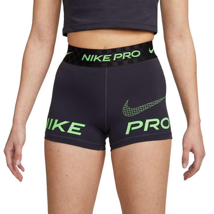 Nike Pro Womens Dri-FIT 3 Inch Mid-Rise Graphic Shorts - Black/Green