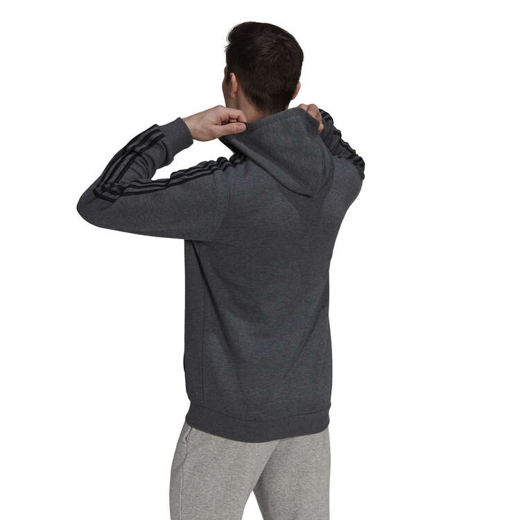 adidas Mens Essentials Fleece 3-Stripes Full-Zip Hoodie - Grey