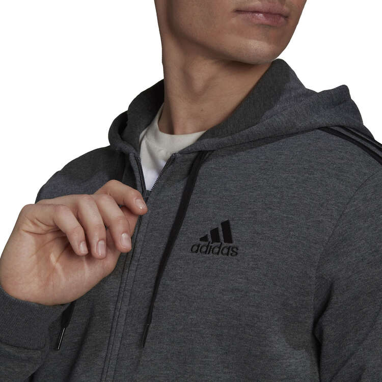 adidas Mens Essentials Fleece 3-Stripes Full-Zip Hoodie - Grey