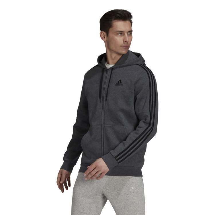 adidas Mens Essentials Fleece 3-Stripes Full-Zip Hoodie - Grey