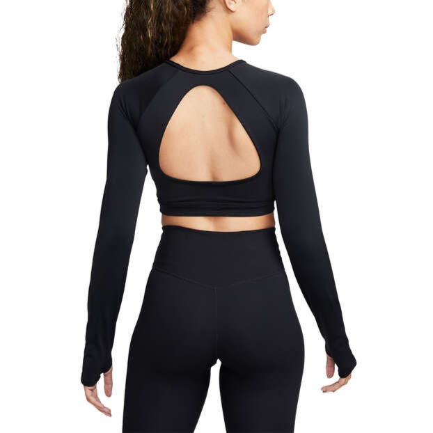 Nike Womens Dri-FIT Long Sleeve Cropped Sports Bra - Black