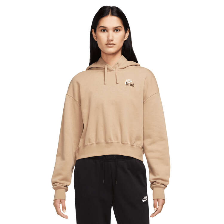 Nike Womens Sportswear Premium Essentials Mod-Crop Club Fleece Hoodie - Beige