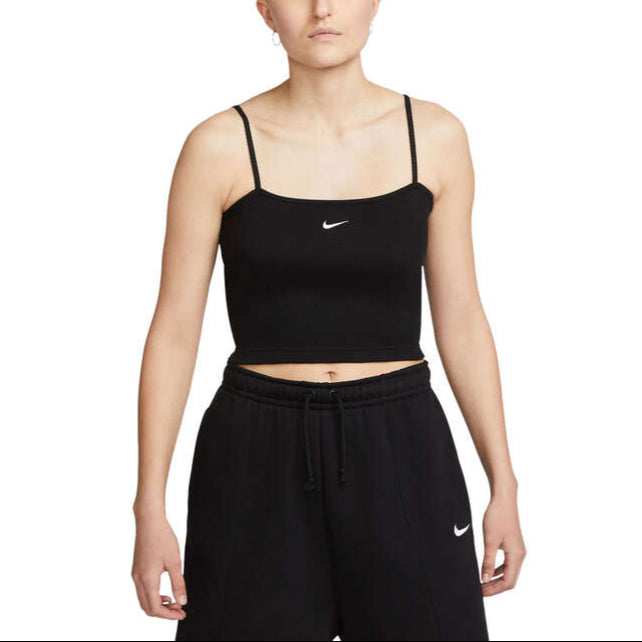 Nike Womens Sportswear Essential Ribbed Crop Cotton Top - Black