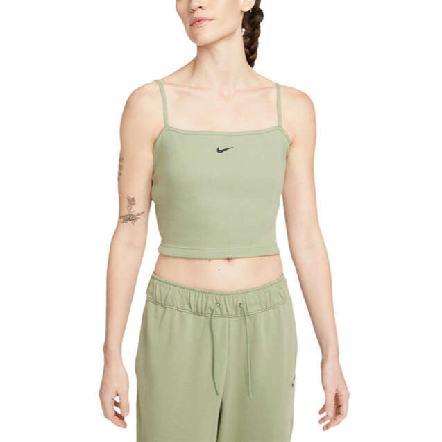 Nike Womens Sportswear Essential Ribbed Crop Cotton Top - Khaki