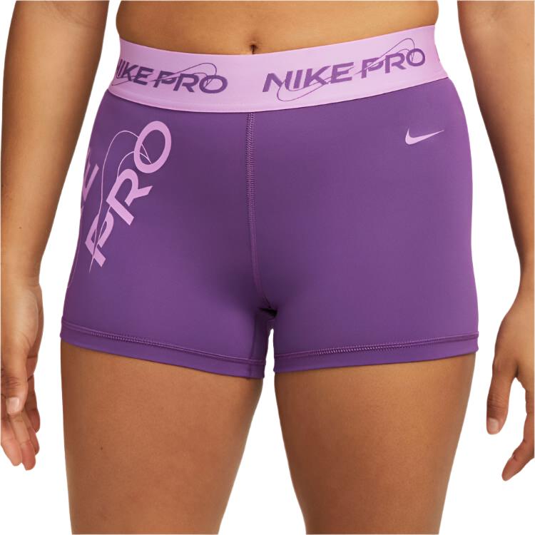 Nike Pro Womens Dri-FIT Mid-Rise 3 Inch Graphic Shorts - Purple