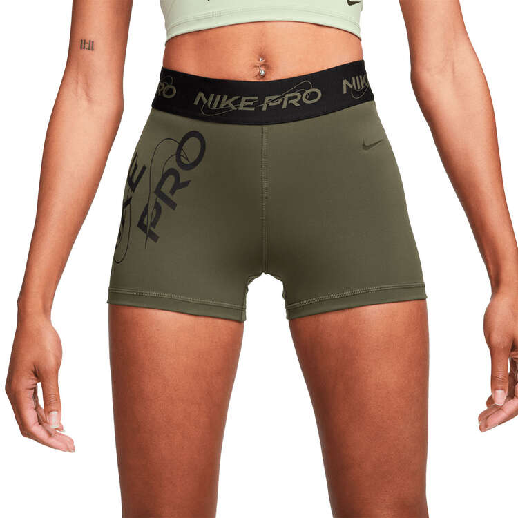 Nike Pro Womens Dri-FIT Mid-Rise 3 Inch Graphic Shorts - Cargo