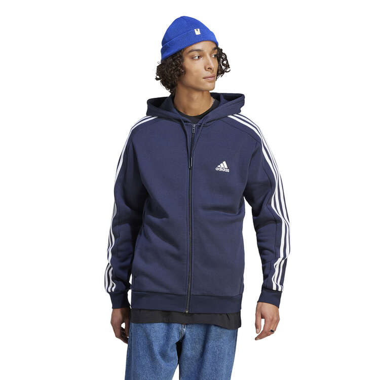 addias Mens Essentials Fleece 3-Stripes Hoodie - Navy