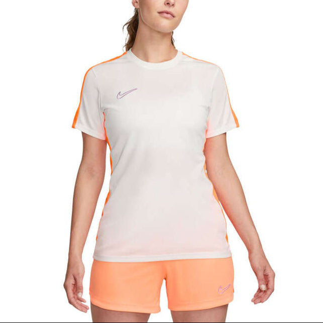 Nike Womens Academy 23 Short-Sleeve Soccer Top - White / Orange