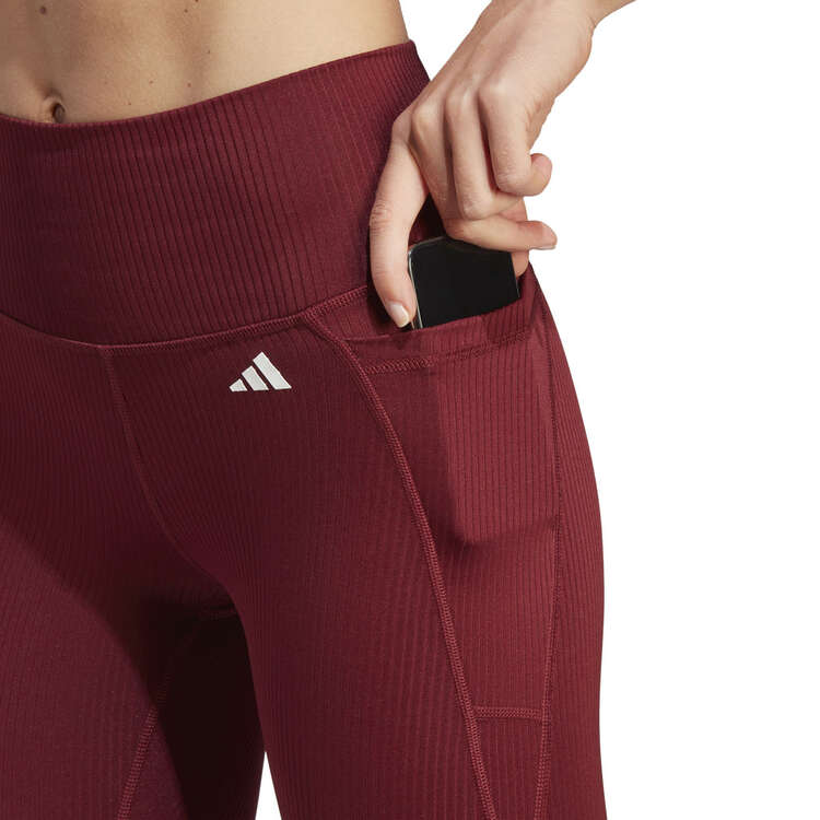 Adidas Womens Optime Ribbed High Rise 7/8 Tights - Red