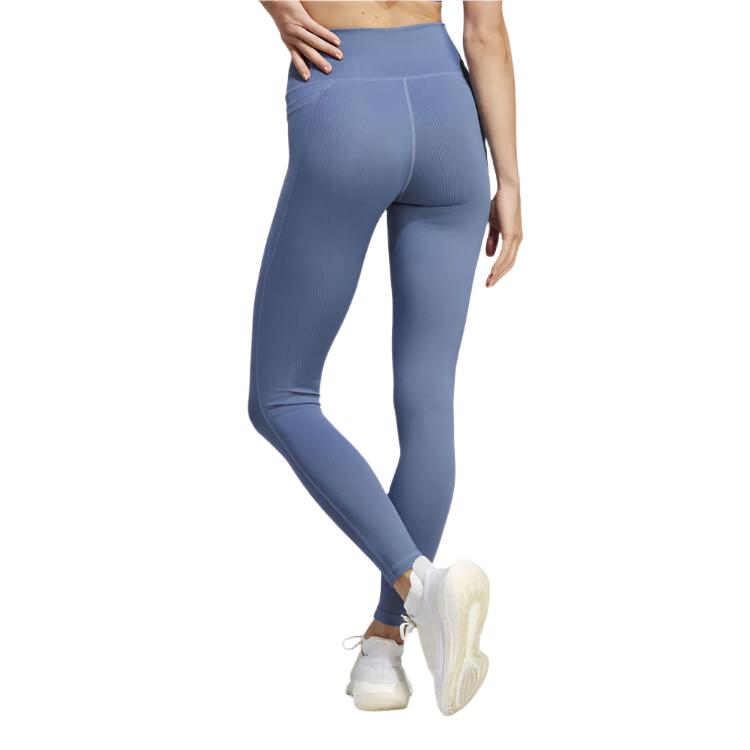 Adidas Womens Optime Ribbed High Rise 7/8 Tights - Blue