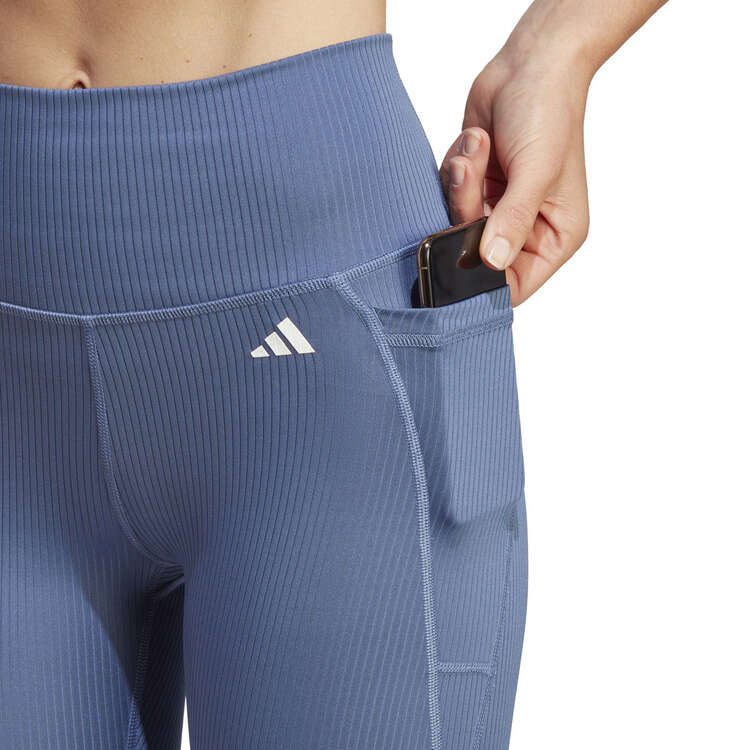 Adidas Womens Optime Ribbed High Rise 7/8 Tights - Blue