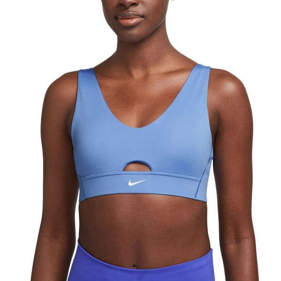 Nike Womens Indy Dri-FIT Medium Support Padded Plunge Cutout Sports Bra - Blue