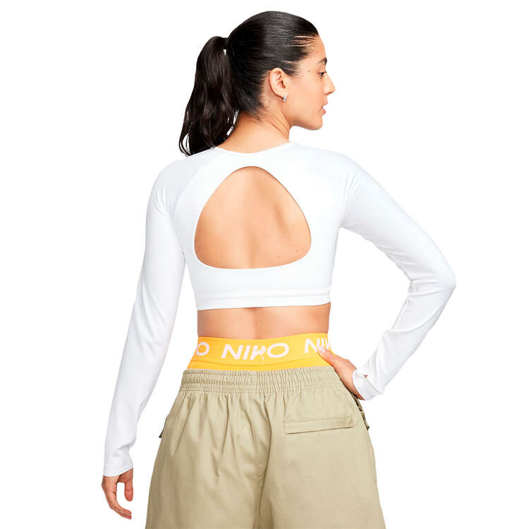 Nike Womens Long Sleeve Dri-FIT Cropped Sports Bra - White