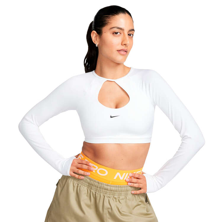 Nike Womens Long Sleeve Dri-FIT Cropped Sports Bra - White