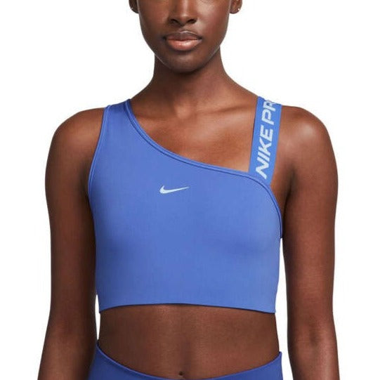 Nike Pro Womens Swoosh Medium Support Asymmetrical Sports Bra - Blue