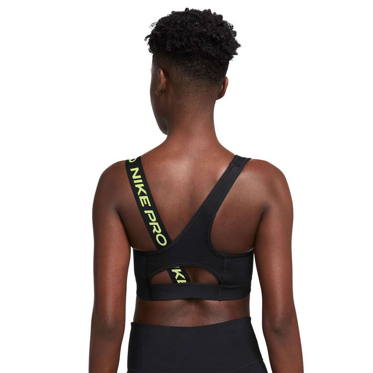 Nike Pro Womens Swoosh Medium Support Asymmetrical Sports Bra - Black