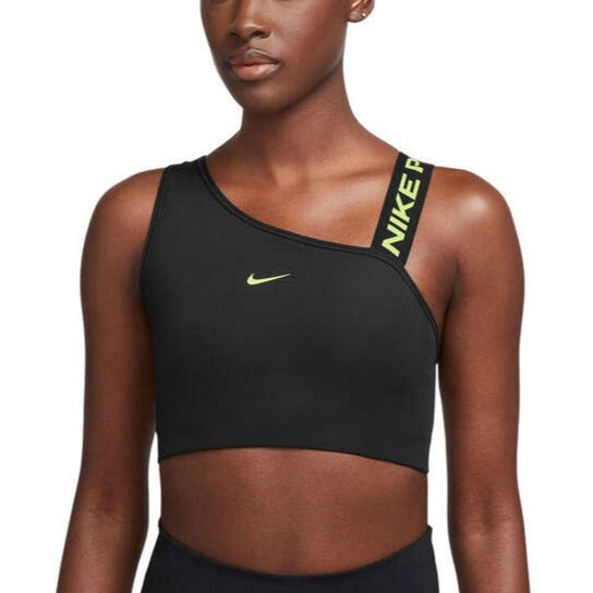 Nike Pro Womens Swoosh Medium Support Asymmetrical Sports Bra - Black