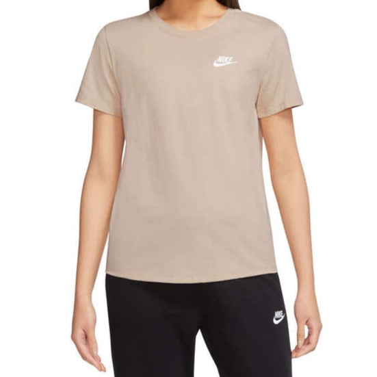 Nike Womens Sportswear Club Essentials Embroidered Logo Tee - Stone