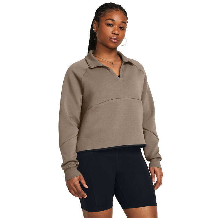 Under Armour Womens Unstoppable Fleece Rugby Crop Sweatshirt - Taupe