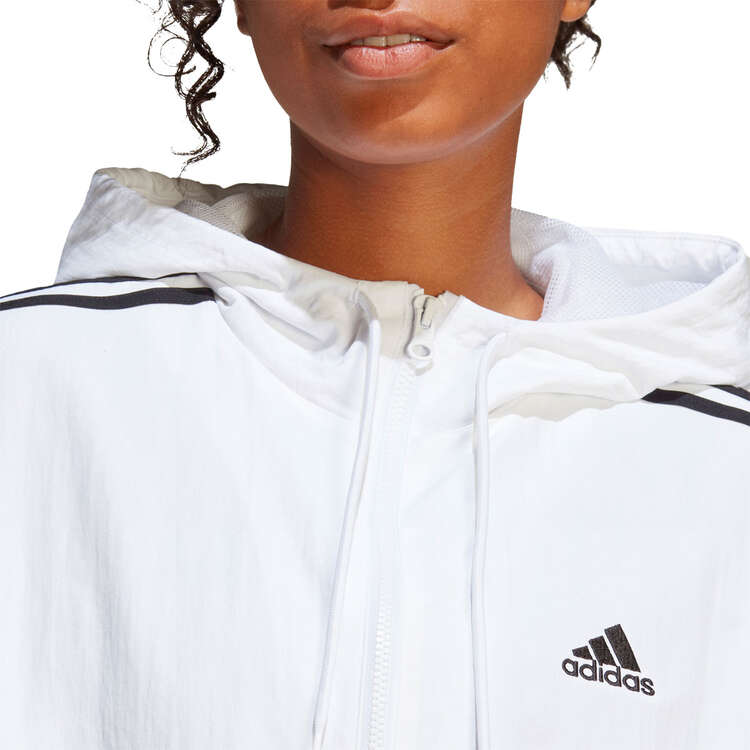 adidas Womens Essentials 3-Stripes Woven Windbreaker - White