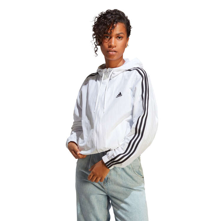 adidas Womens Essentials 3-Stripes Woven Windbreaker - White