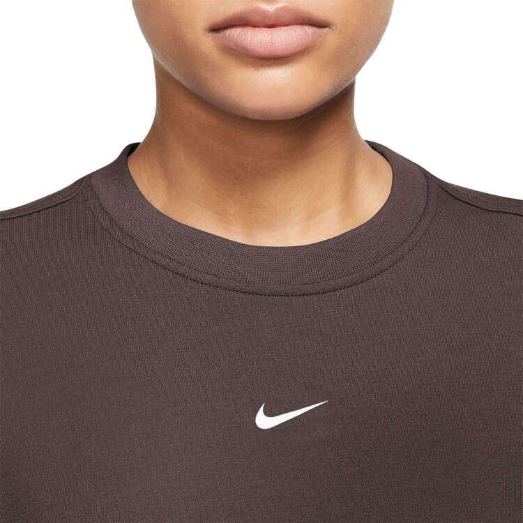 Nike One Womens Dri-FIT French Terry Crew Sweatshirt - Brown