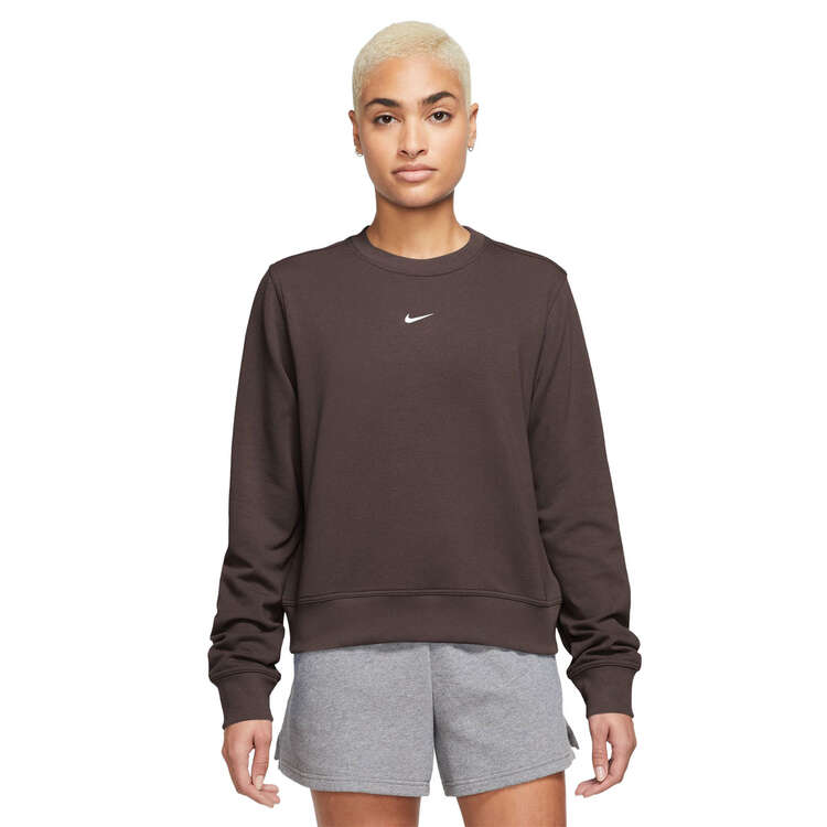 Nike One Womens Dri-FIT French Terry Crew Sweatshirt - Brown