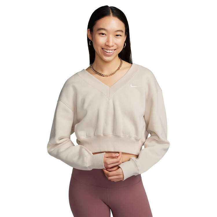 Nike Womens Phoenix Fleece Cropped V-Neck Sweatshirt - Beige