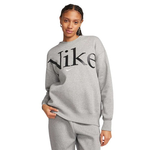 Nike Womens Phoenix Fleece Oversized Logo Hoodie - Grey