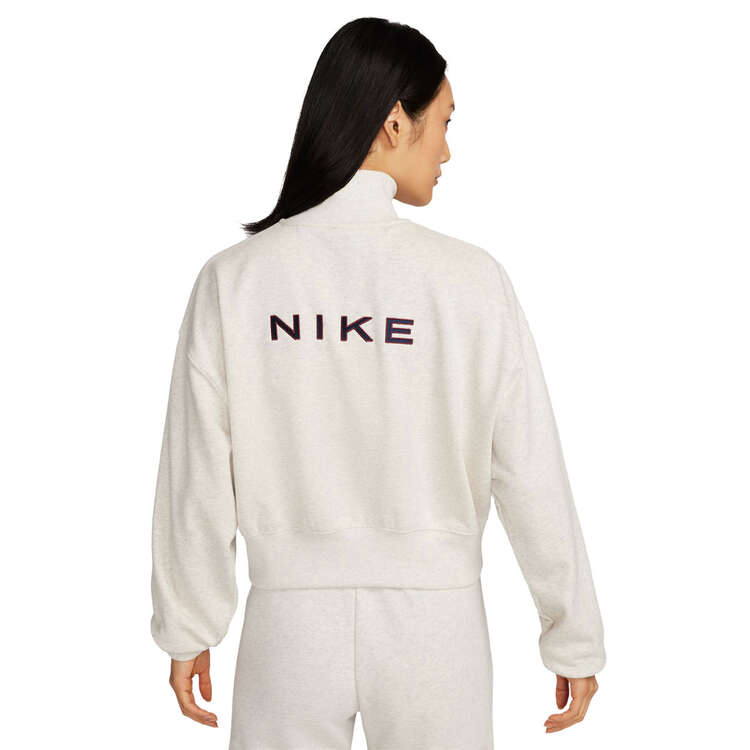 Nike Womens Sportswear Oversized 1/2 Zip Crop Fleece Sweatshirt - Beige