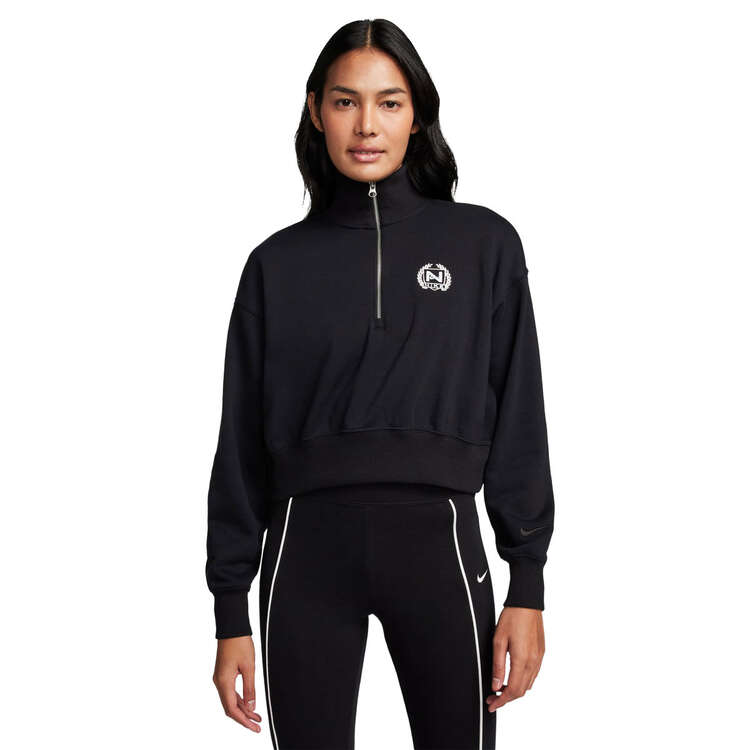 Nike Womens Sportswear Oversized 1/2 Zip Crop Fleece Sweatshirt - Black