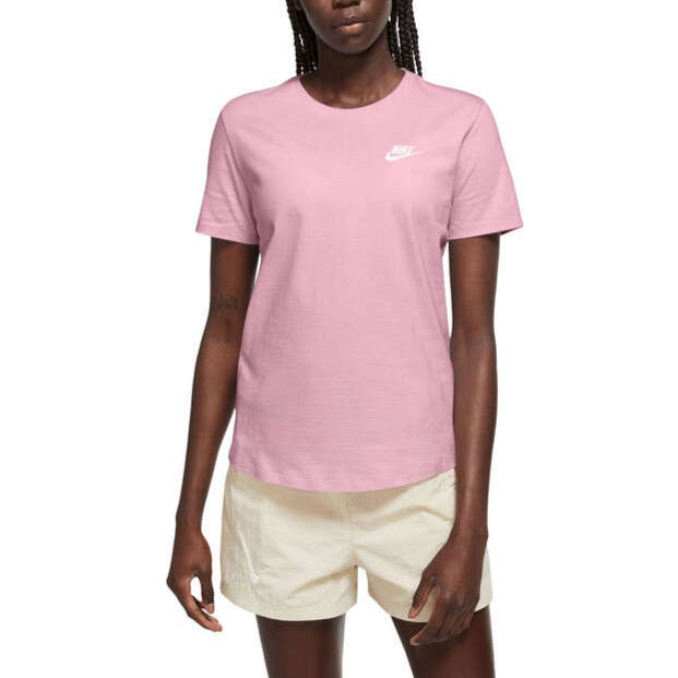 Nike Womens Cotton Sportswear Club Essentials Tee -Pink / White