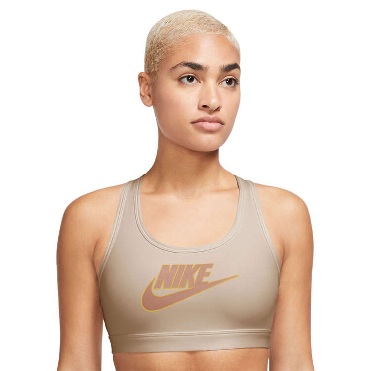 Nike Womens Dri-FIT Swoosh Futura Medium Support Sports Bra - Tan