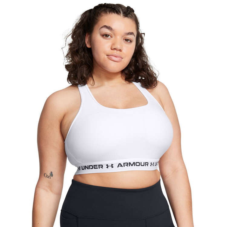 Under Armour Womens Crossback Medium Support Sports Bra - White/Black