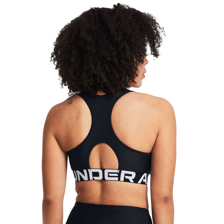 Under Armour Womens HeatGear Authentics Medium Support Branded Sports Bra - Black/White