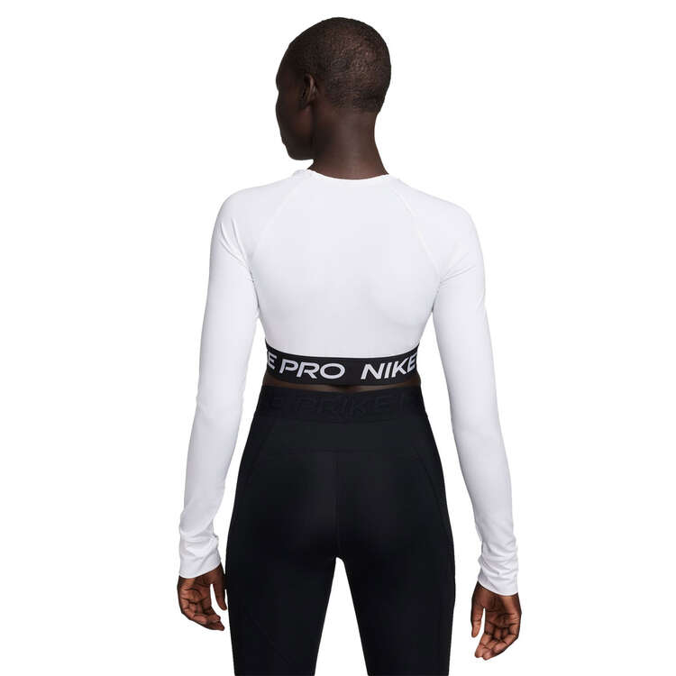 Nike Pro Womens 365 Cropped Long Sleeve Top - White/Black