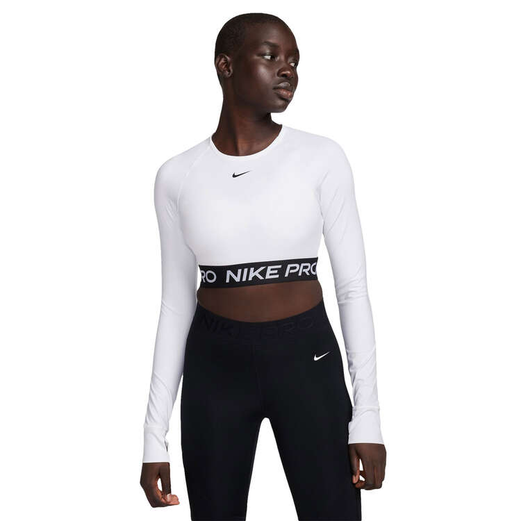 Nike Pro Womens 365 Cropped Long Sleeve Top - White/Black