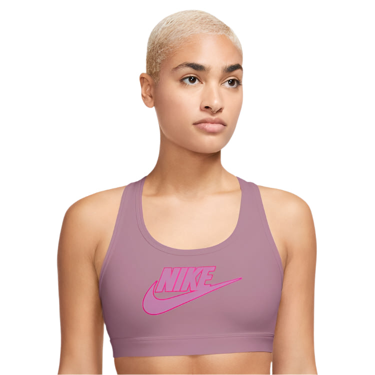 Nike Womens Swoosh Medium Support Padded Logo Sports Bra - Plum