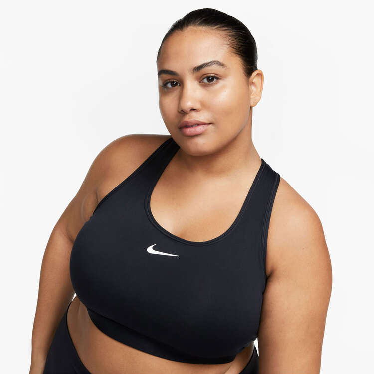 Nike Plus Womens Swoosh Dri-FIT Medium Support Padded Sports Bra - Black/White