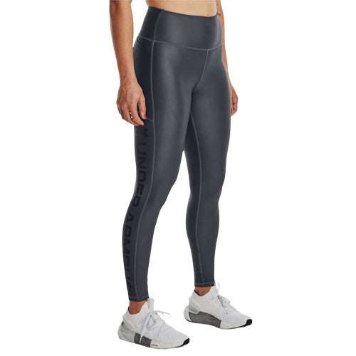 Under Armour Womens HeatGear Branded Full Length High Rise Tights - Grey