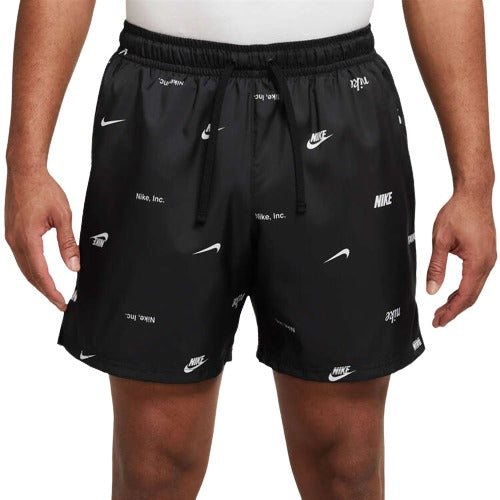 Nike Mens Club Woven Allover Print Flow Lightweight Shorts - Black/White