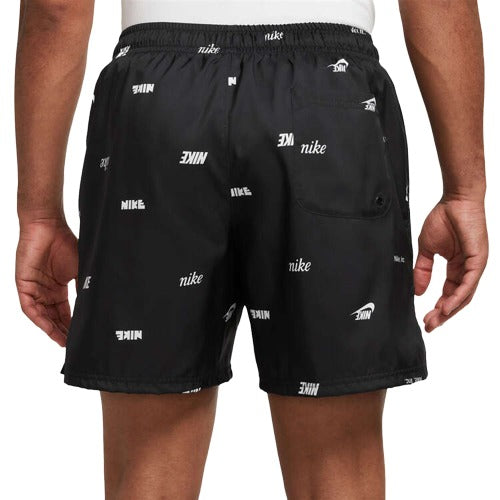 Nike Mens Club Woven Allover Print Flow Lightweight Shorts - Black/White