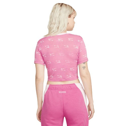 Nike Air Womens Slim Fit Printed Cropped Tee - Pink / White