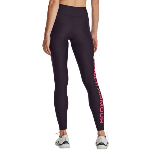 Under Armour Womens HeatGear Branded Full Length High Rise Tights - Purple