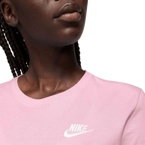 Nike Womens Cotton Sportswear Club Essentials Tee -Pink / White