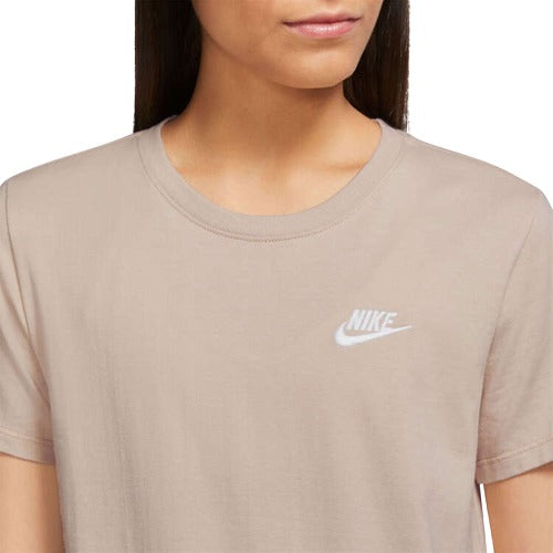 Nike Womens Sportswear Club Essentials Embroidered Logo Tee - Stone