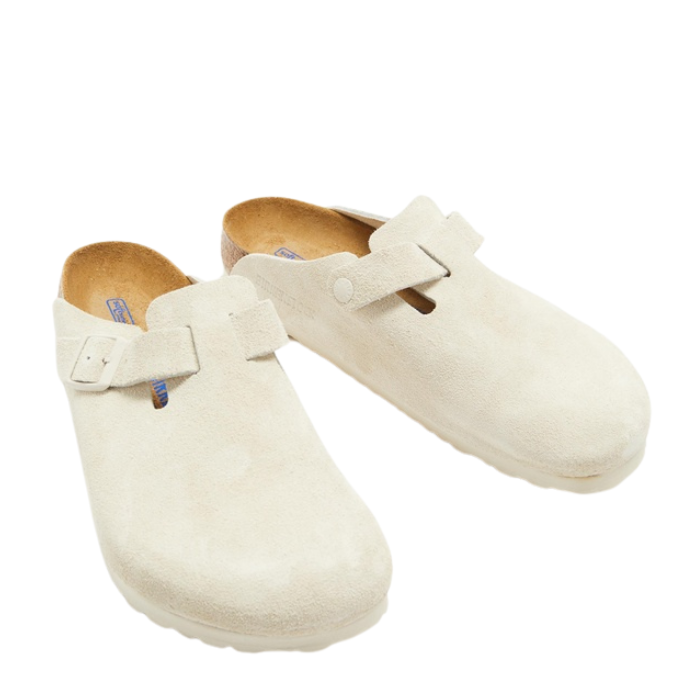 Birkenstock Unisex Regular Fit Boston Soft Footbed Suede Leather Clogs - Antique White